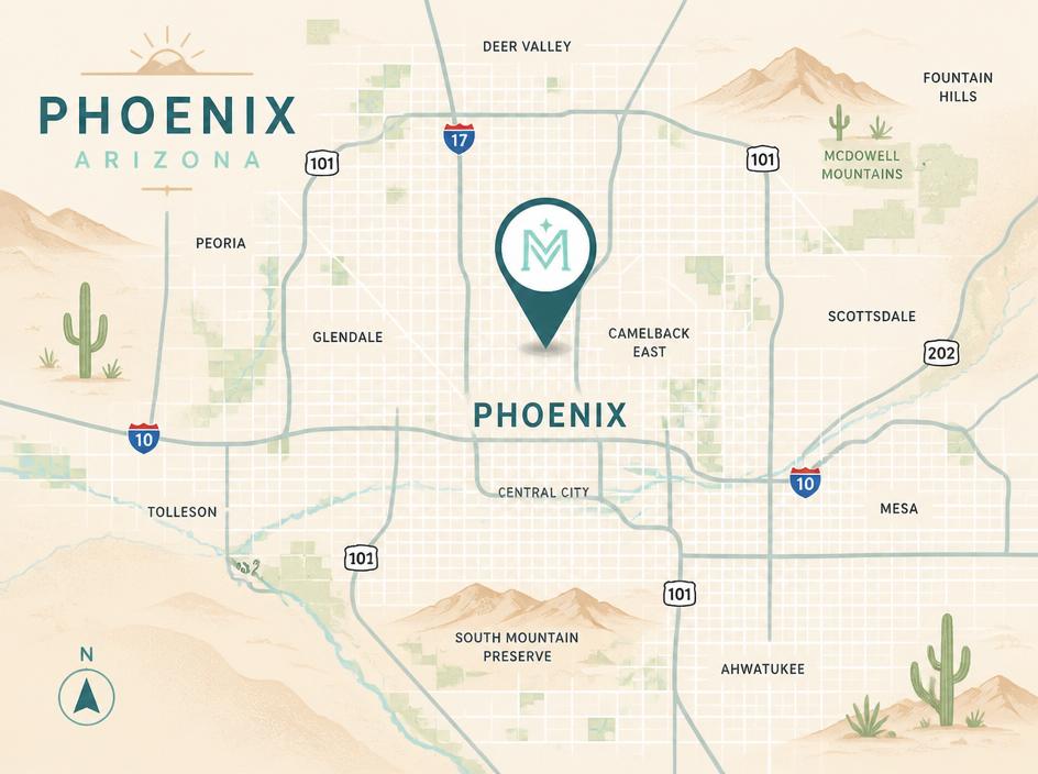 Map showing the location of Apex Veterinary Care in Phoenix